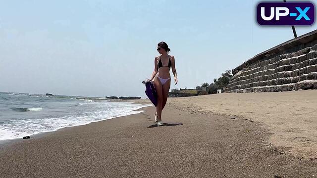 Blowjob on a public nudist beach and passionate sex in a hotel room with creampie