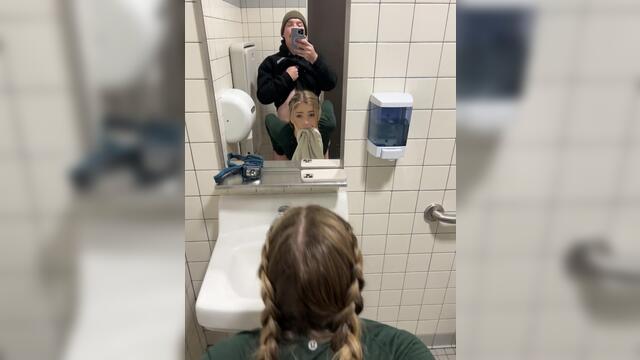 Blonde slut gets railed in public campsite bathroom