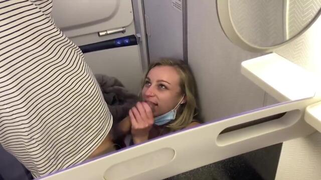 On the airplane,i follow my husband on the toilet to get fuck & he cum in my mouth before take off!